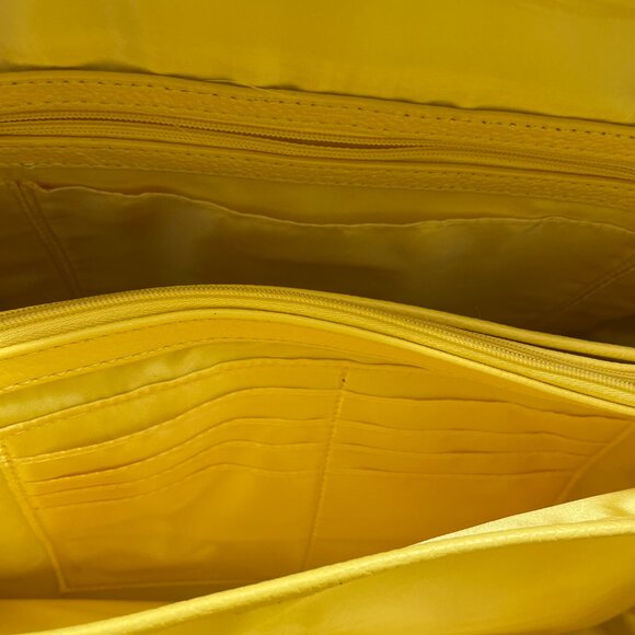 Joy & Iman Satchel Dome Handbag Faux Leather Yellow and Tan - NWT - Picture 14 of 15